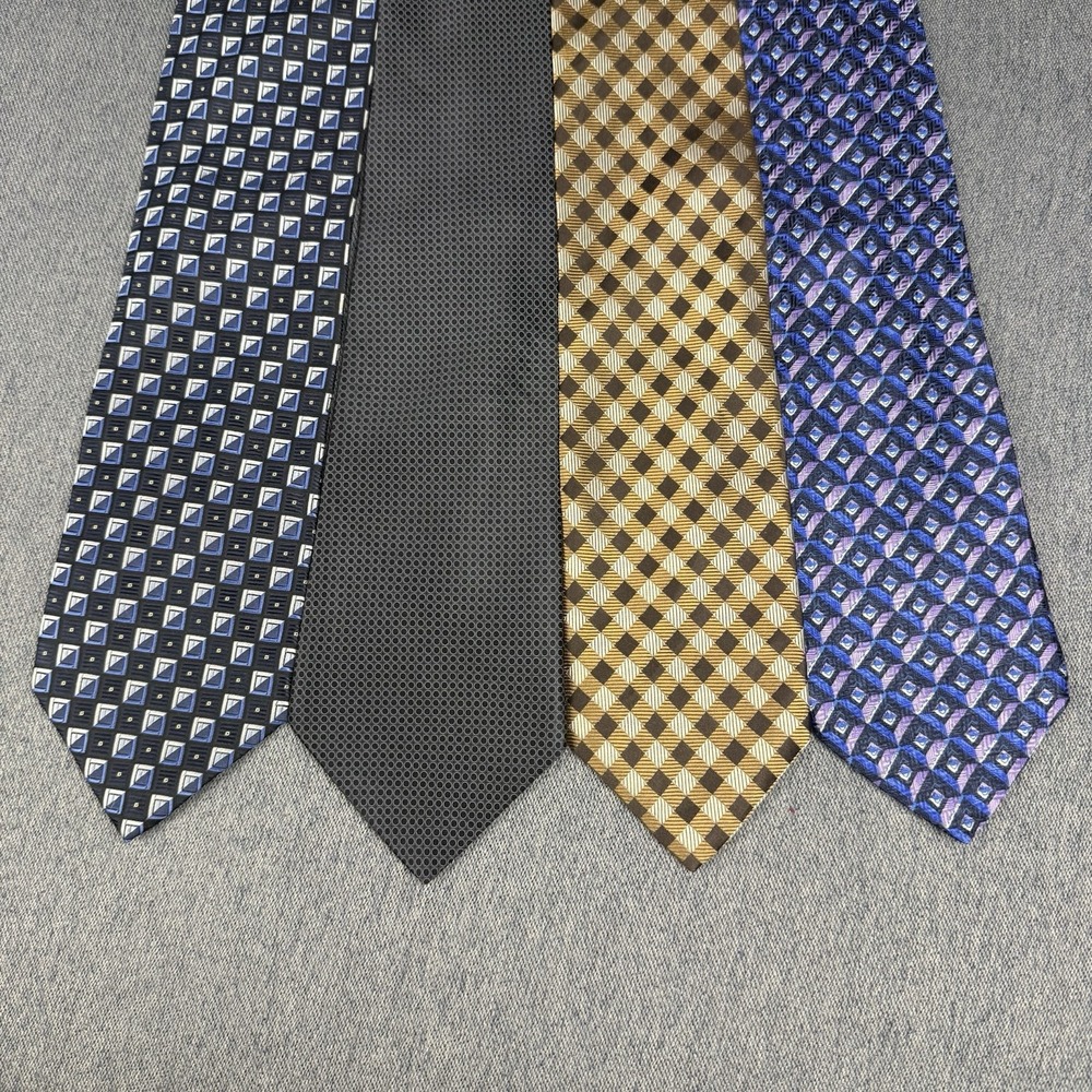 Lot of 4 Mens Silk Neckties Designer Ties Geoffrey Beene Valerio Garati Office